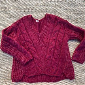 Anthropologie Pink Cable Knit Sweater Size Small Boxy Fit V-Neck